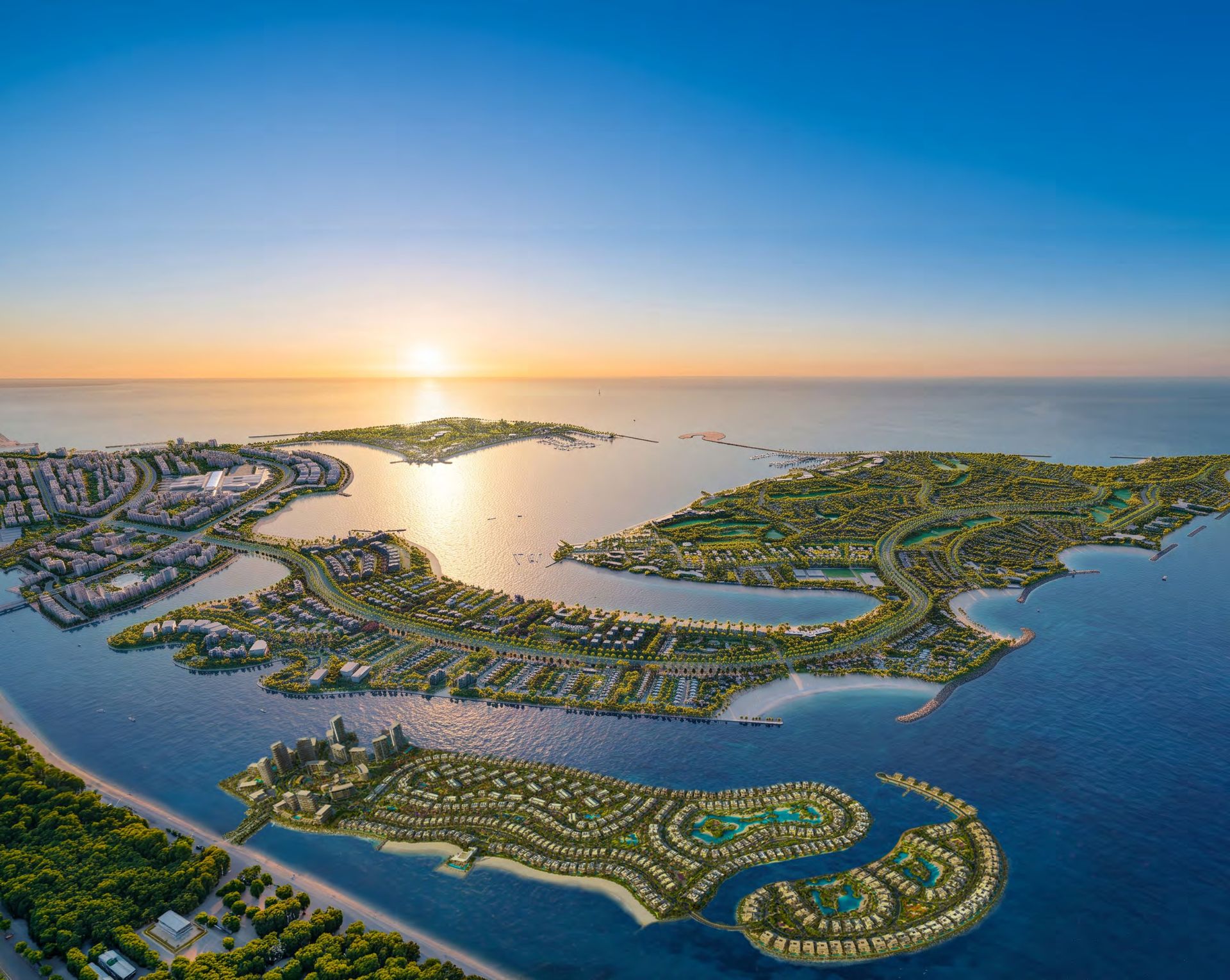 Dubai Islands by Nakheel at sunset